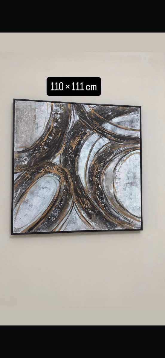 Large Abstract Gold, Black & Silver Canvas – 110cm
