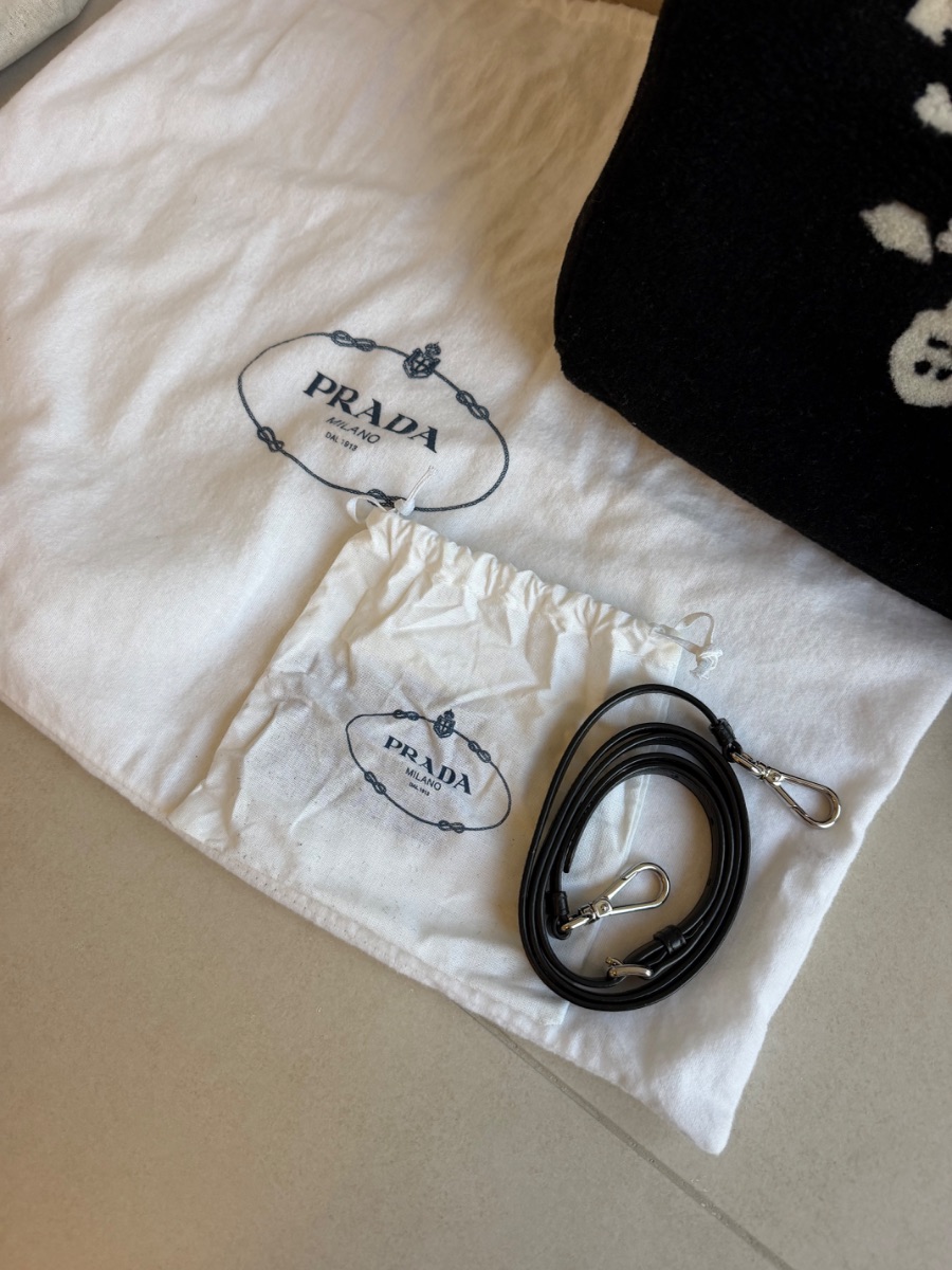 Prada Shearling Logo Tote Bag – Black & White photo 3