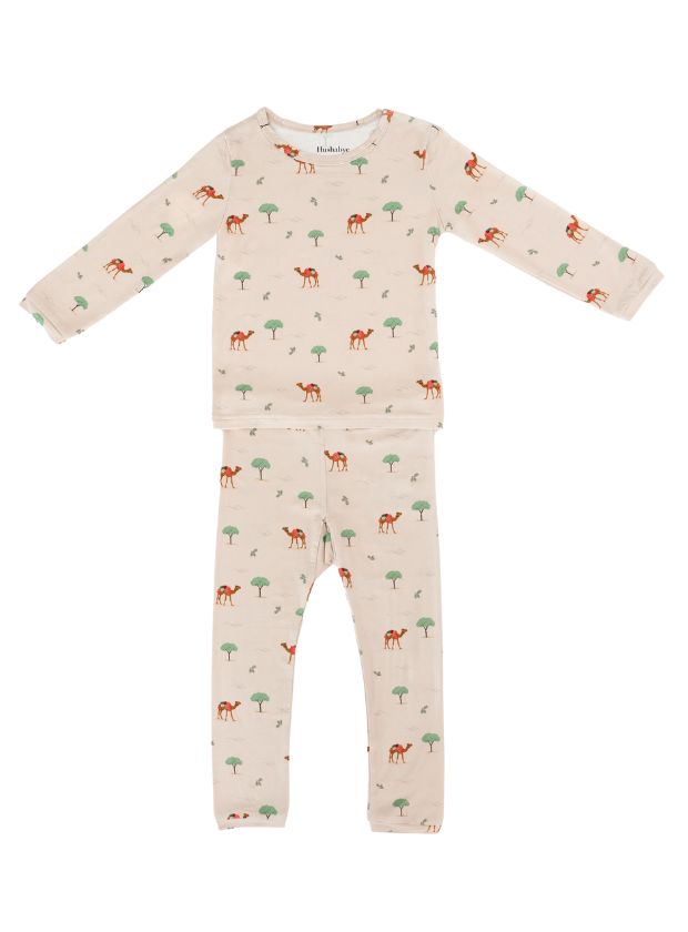 Hushabye Bamboo Pajamas for Kids in Camel Print - Age 2-3 photo 2