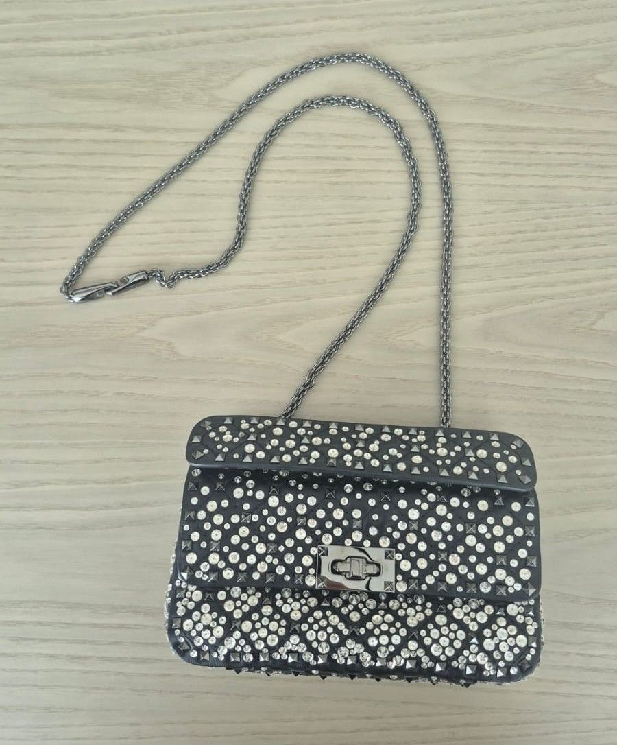Valentino Rockstud Crystal Shoulder Bag Black photo 2