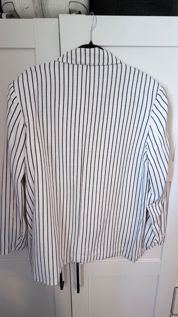 Zara Striped Double-Breasted Blazer – White/Navy, Size L photo 2