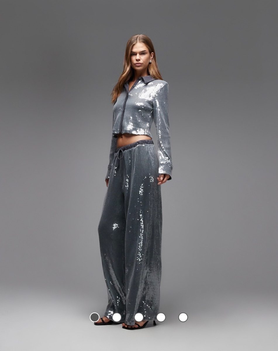 ASOS DESIGN Glass Sequin Wide Leg Trouser photo 2