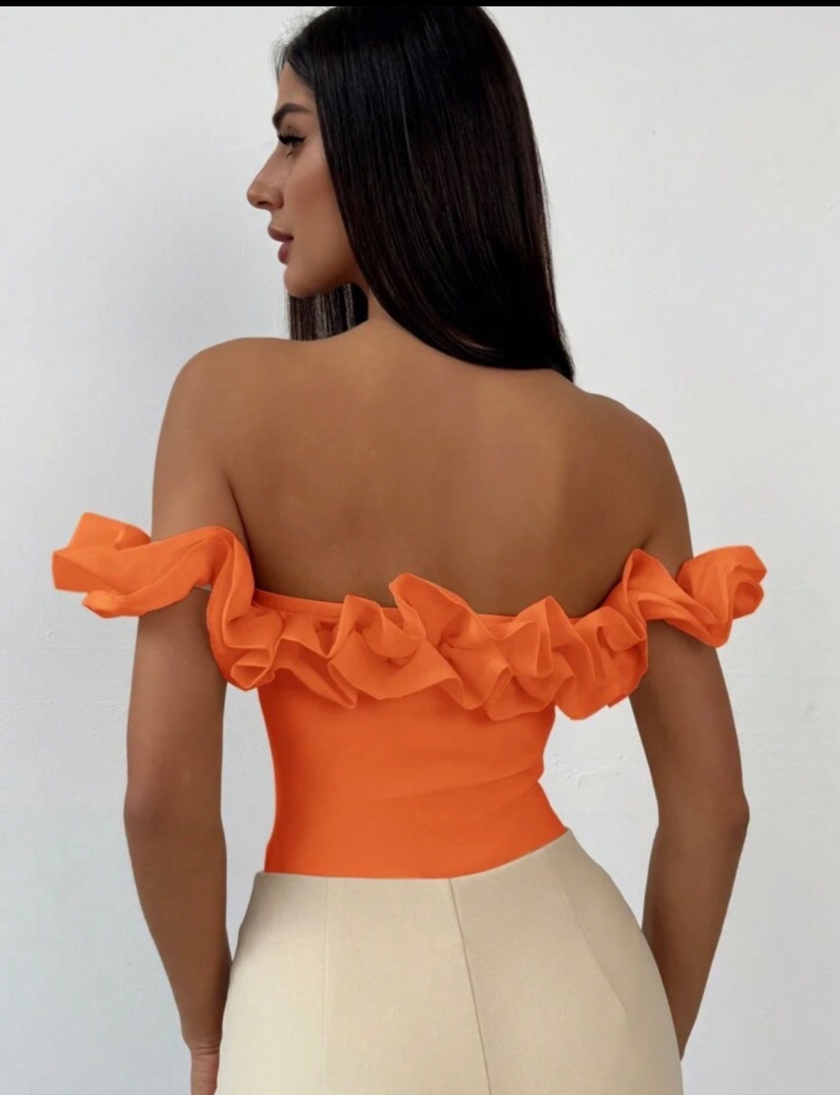 Shein Orange Ruffle Bodysuit. Large brand new photo 2