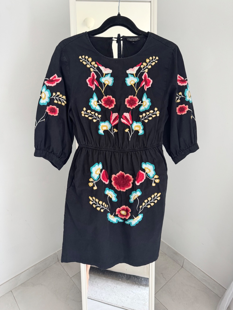 Topshop Black Embroidered Floral Dress