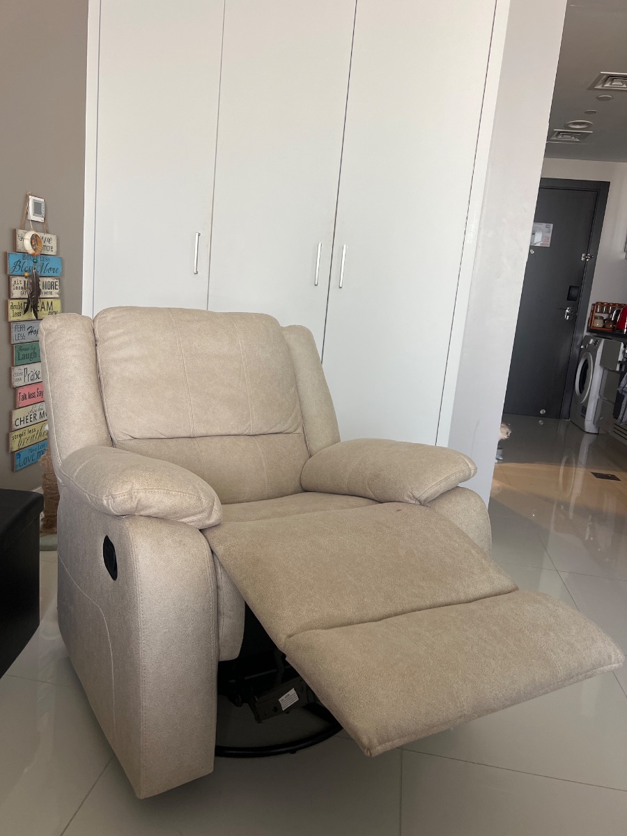 Home Centre Beige Recliner Armchair — Comfortable Single Seater