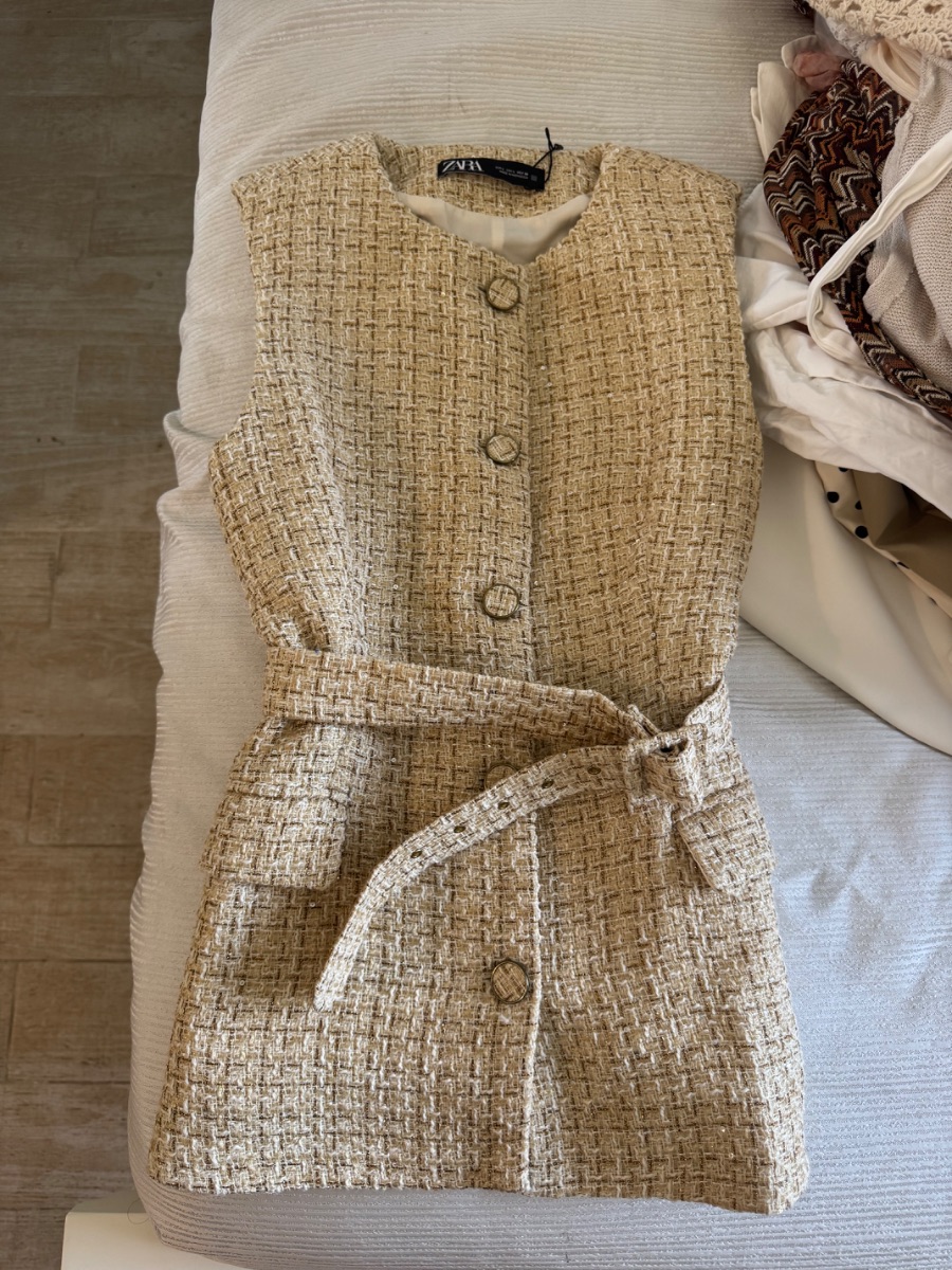 Zara tweed blazer top gold
