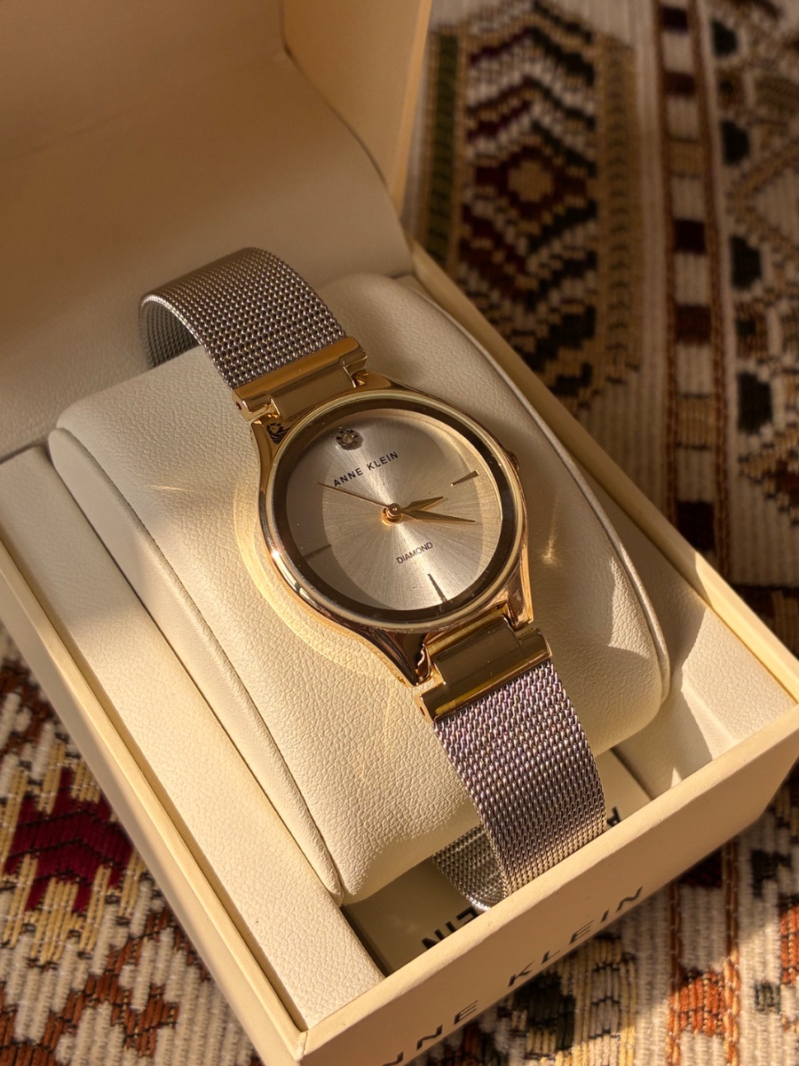 Boutique Anne Klein Gold-Tone Diamond Dial Mesh Watch (Brand New in Box)