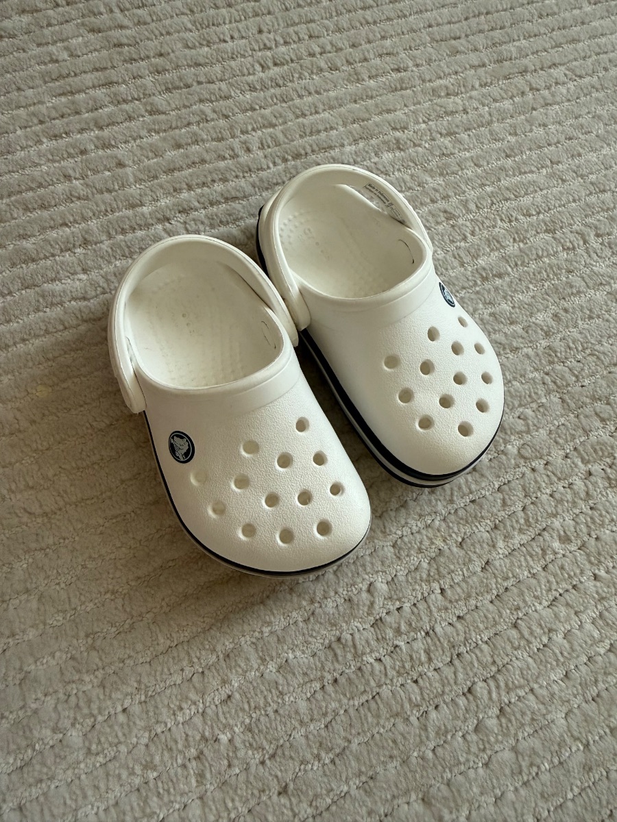 White & Navy Crocs toddler photo 2