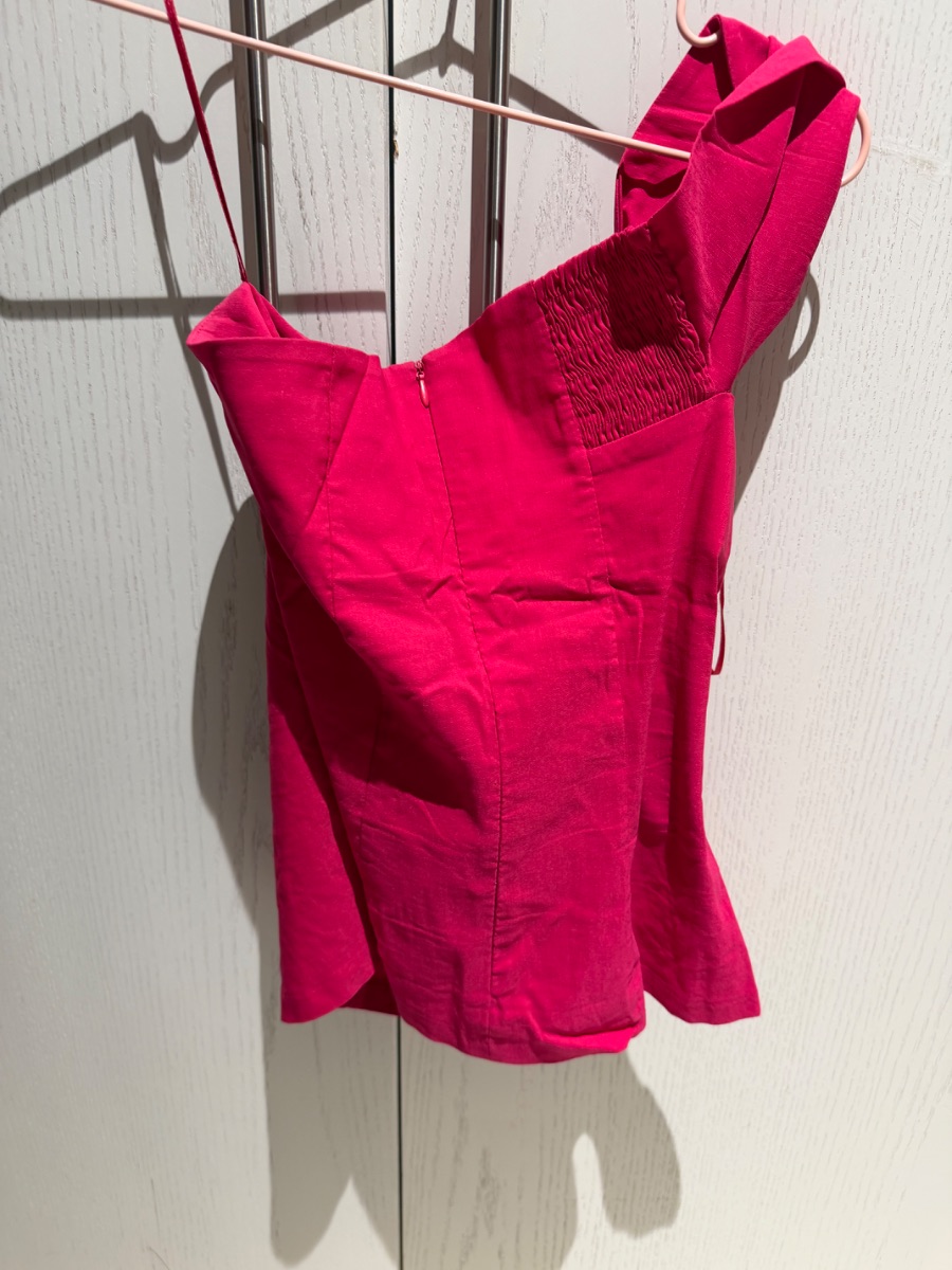 Zara one shoulder knot pink blouse photo 2
