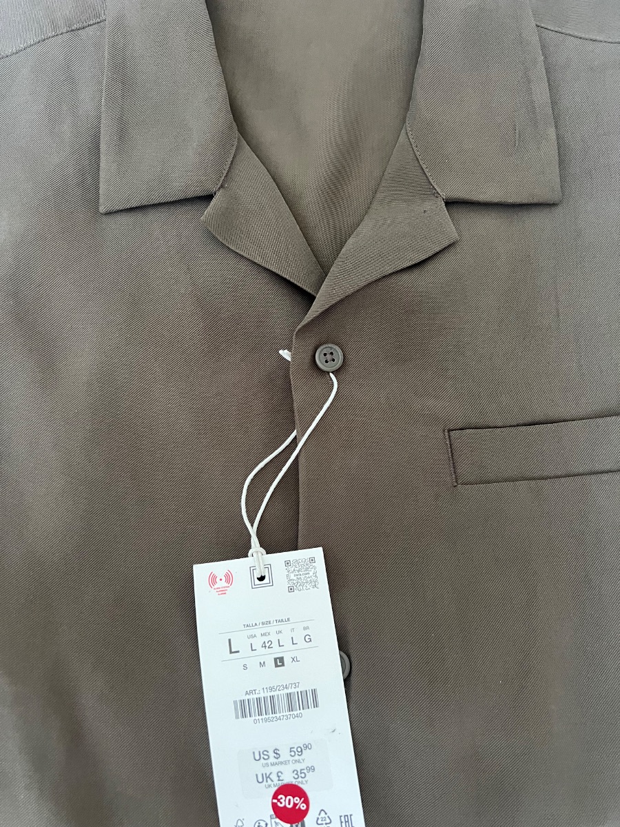 Zara Men’s Short Sleeve Shirt – Brown – Size L – New With Tags photo 2