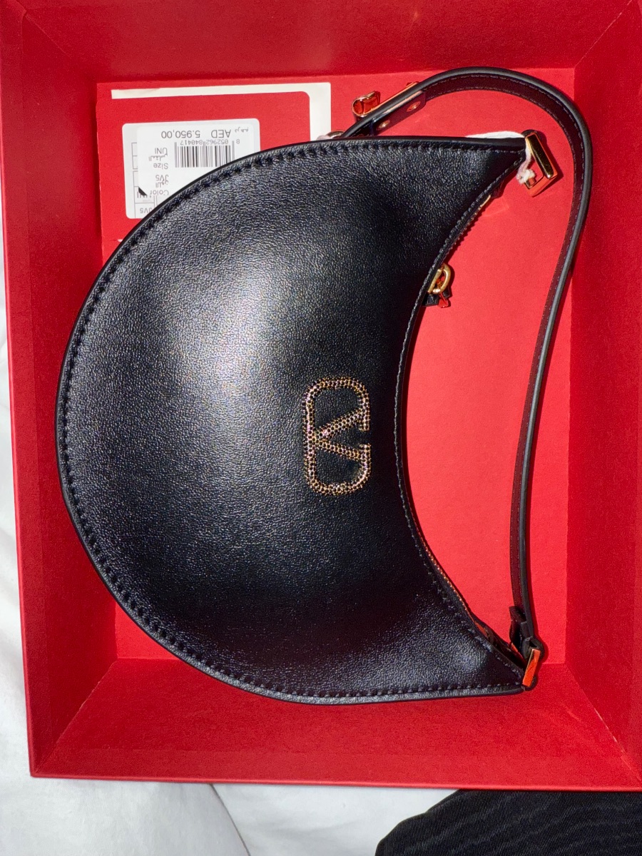 Valentino Black Leather V Logo Hobo Purse