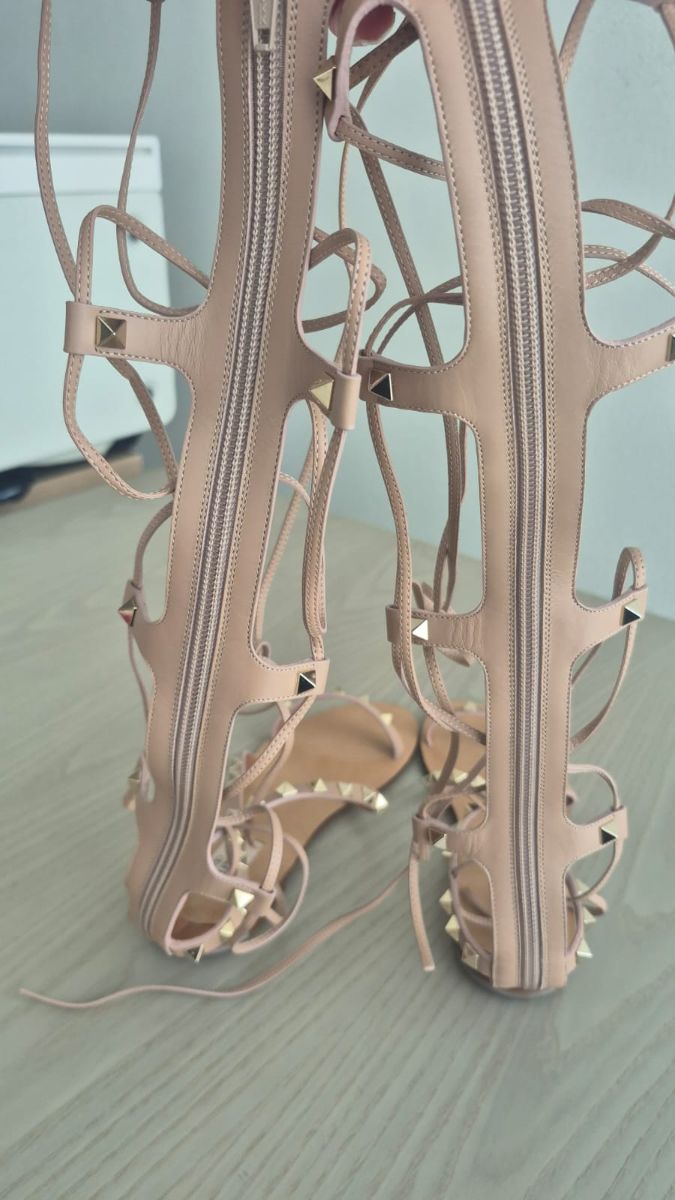 Valentino Rockstud Leather Gladiator Sandals Nude photo 3