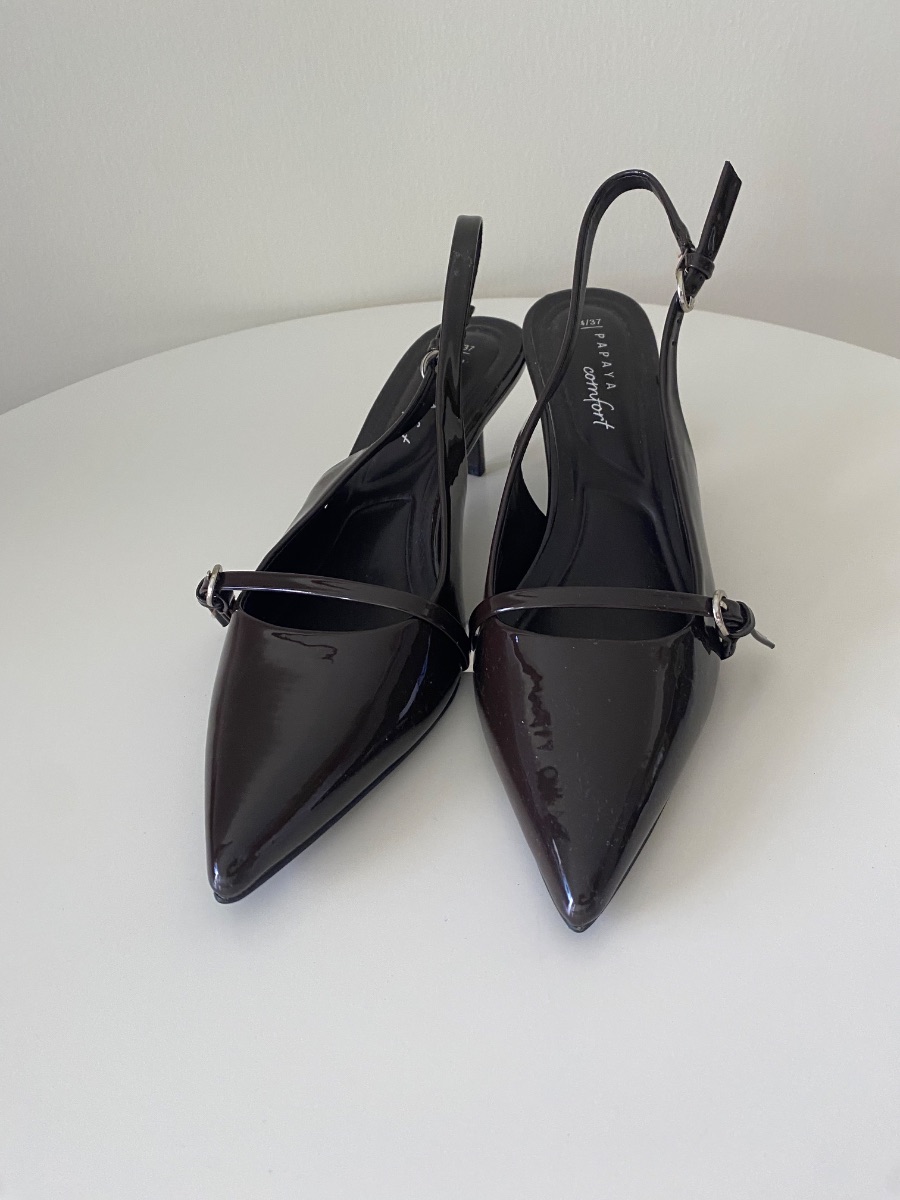 Papaya Brown Patent Slingback Kitten Heels photo 2