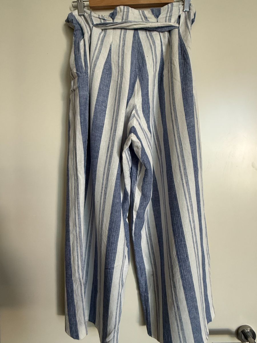 Pull&Bear Pull & Bear Blue & White Stripey Hi waisted Trousers Large photo 3