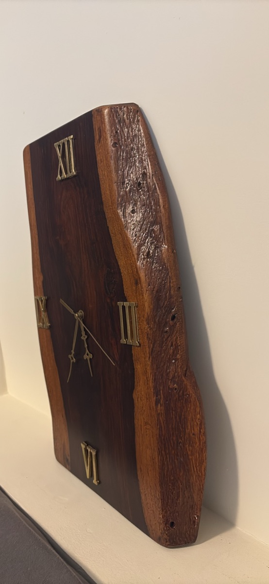 Handmade pure wood live edge wall clock - custom design photo 2