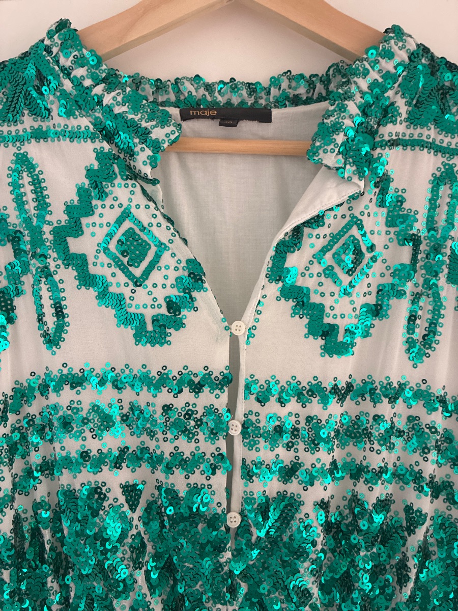 Maje Green / white sequin dress photo 2