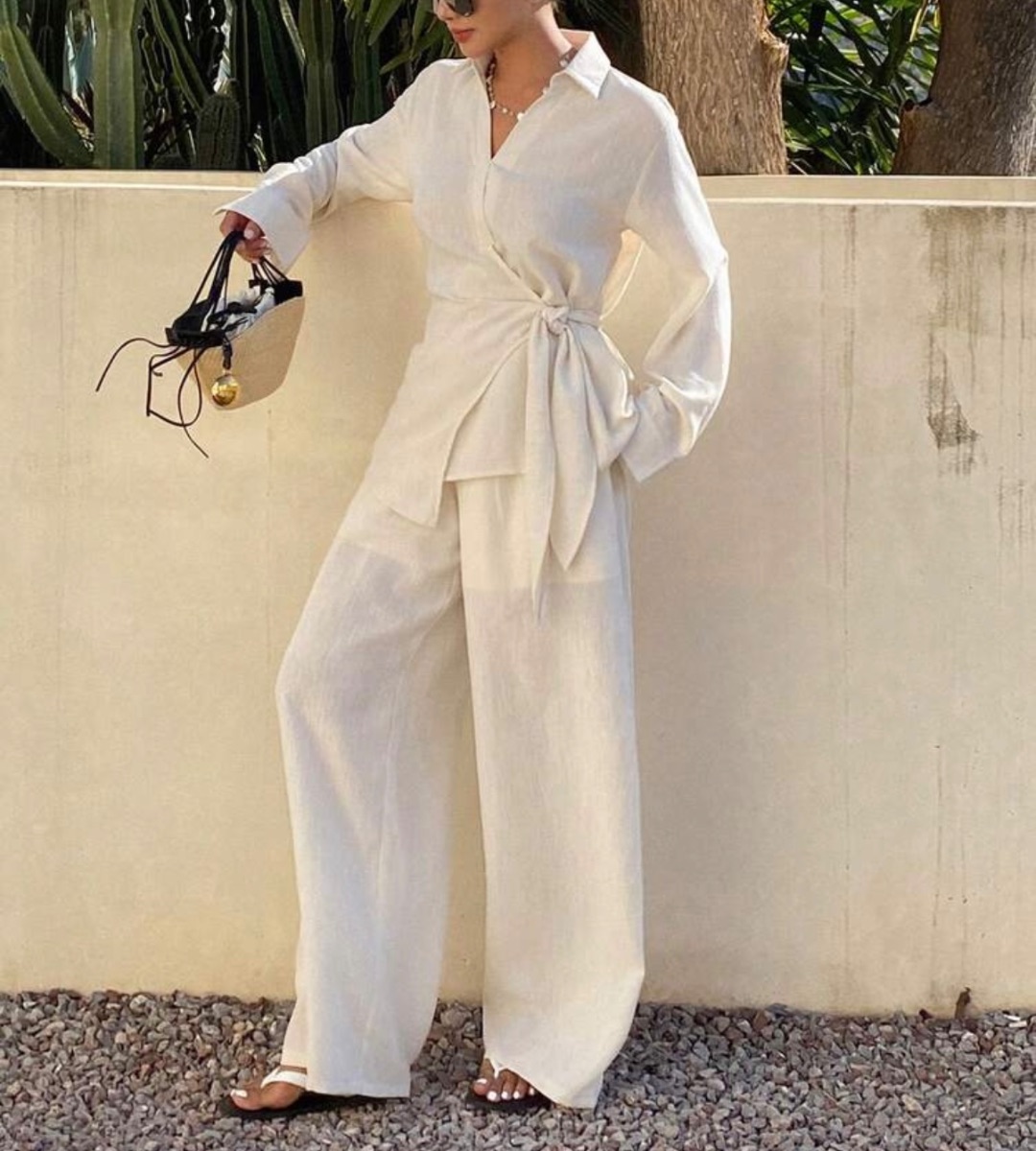 Shein Cream tie waist co-ord