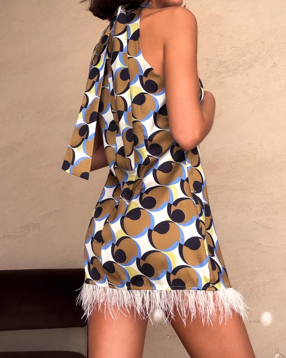ZARA GEOMETRIC PRINT FEATHER MINI DRESS photo 2