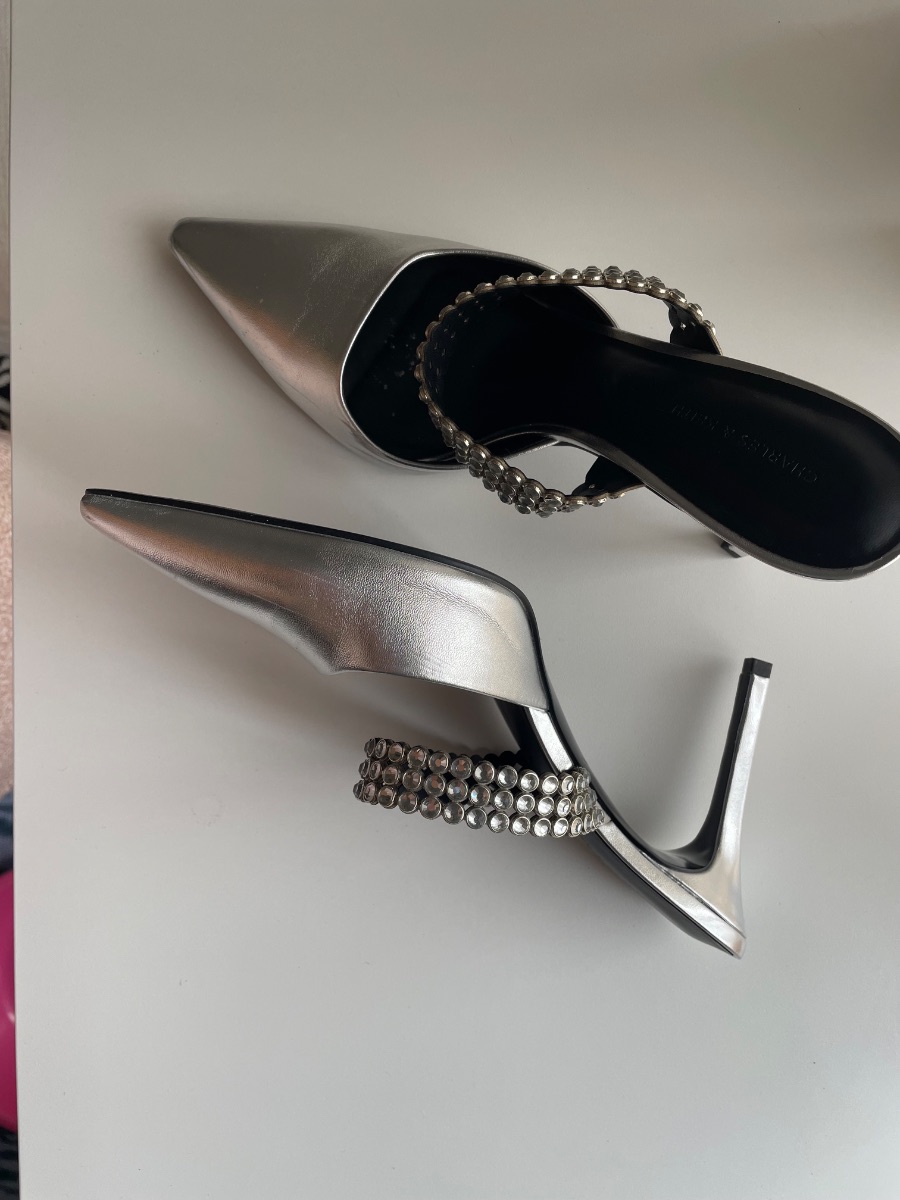 Charles & Keith metallic silver pointed-toe heels
