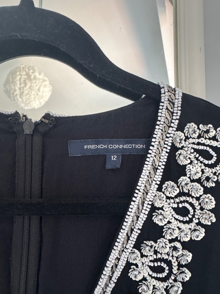 French Connection Embellished Black Dress – Size 12 photo 3