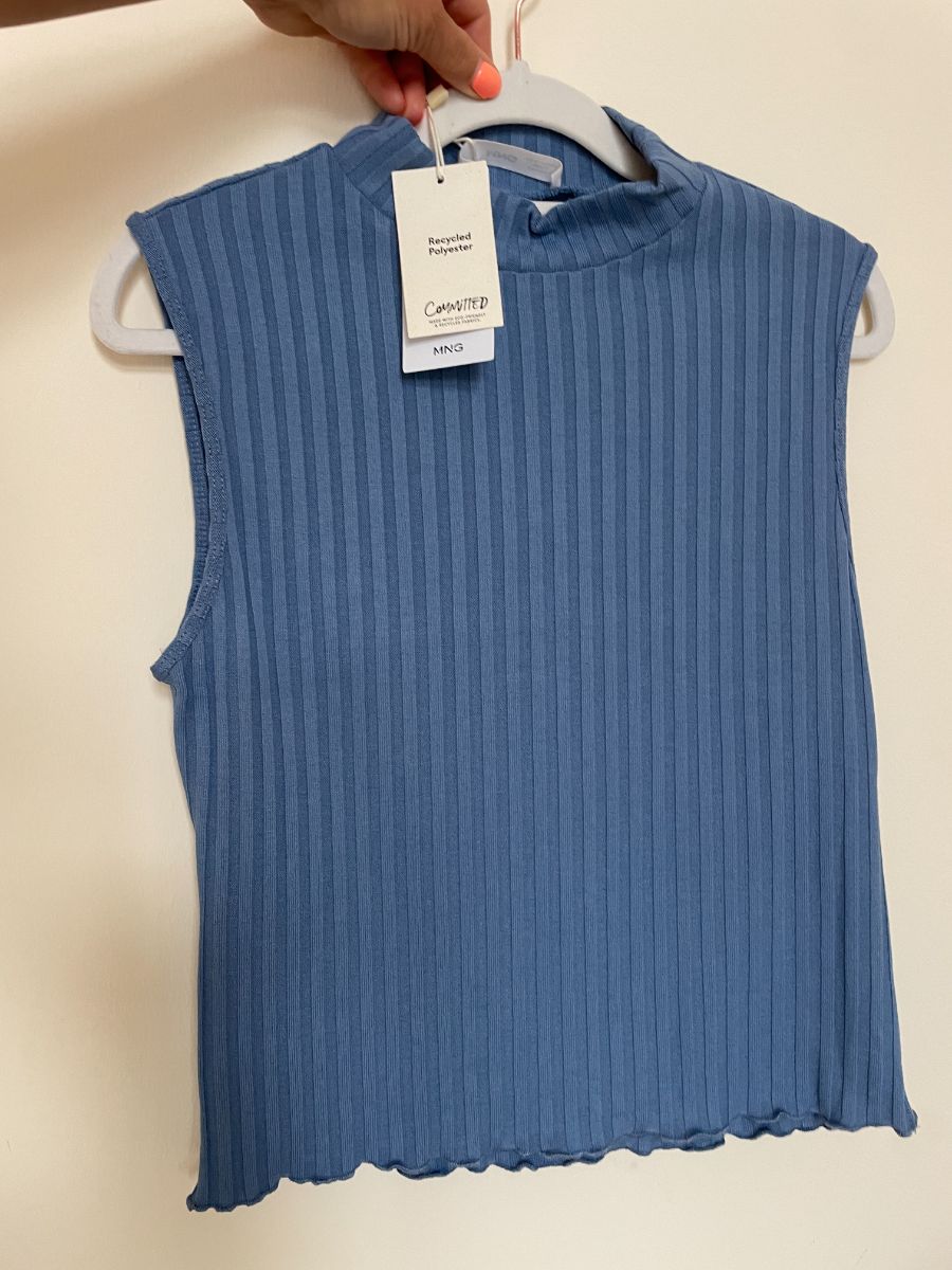 Mango Blue Turtle Neck Sleeveless Top Large