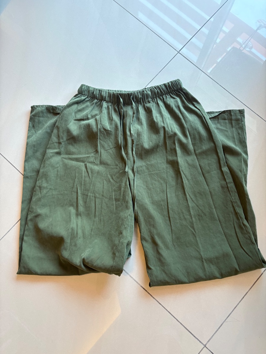 Princess Polly green drawstring straight leg trousers lightweight