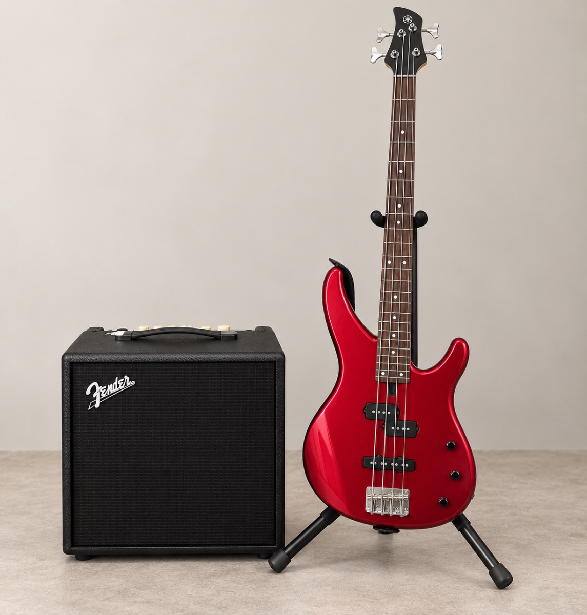 Yamaha TRBX174 Electric Bass Guitar - Red Metallic + Fender Amp – Complete Set