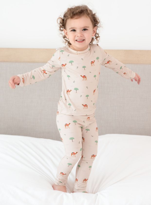 Hushabye Bamboo Pajamas for Kids in Camel Print - Age 2-3