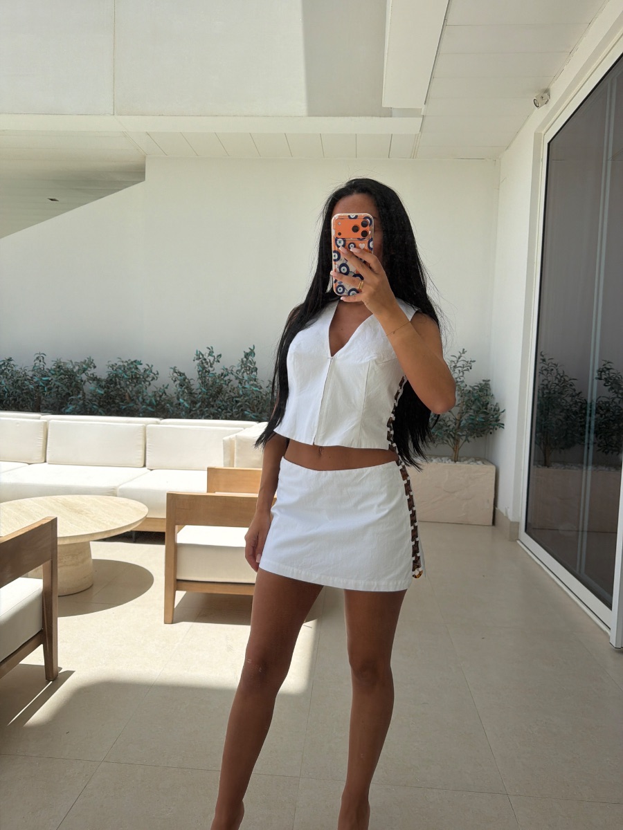 Zara white tortoise ring coord top skirt