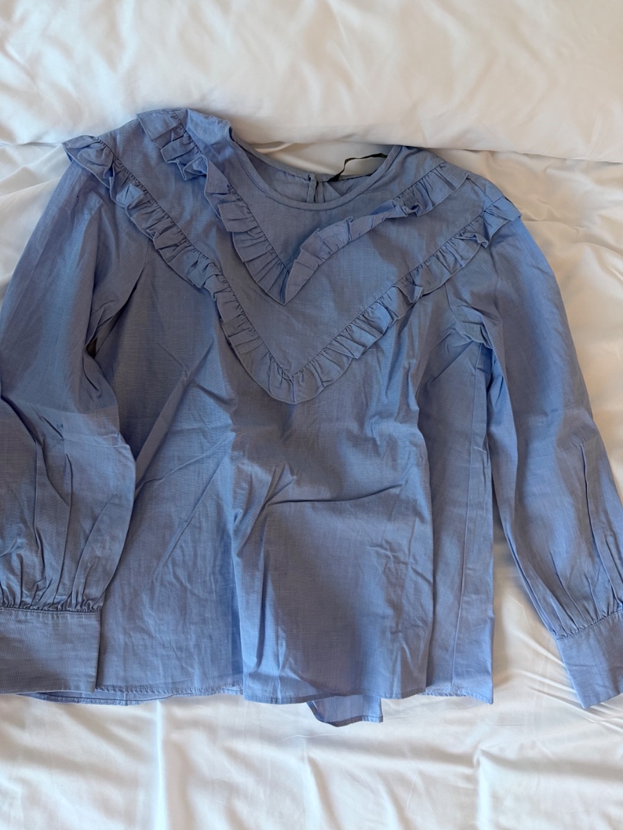 Zara blue ruffle blouse
