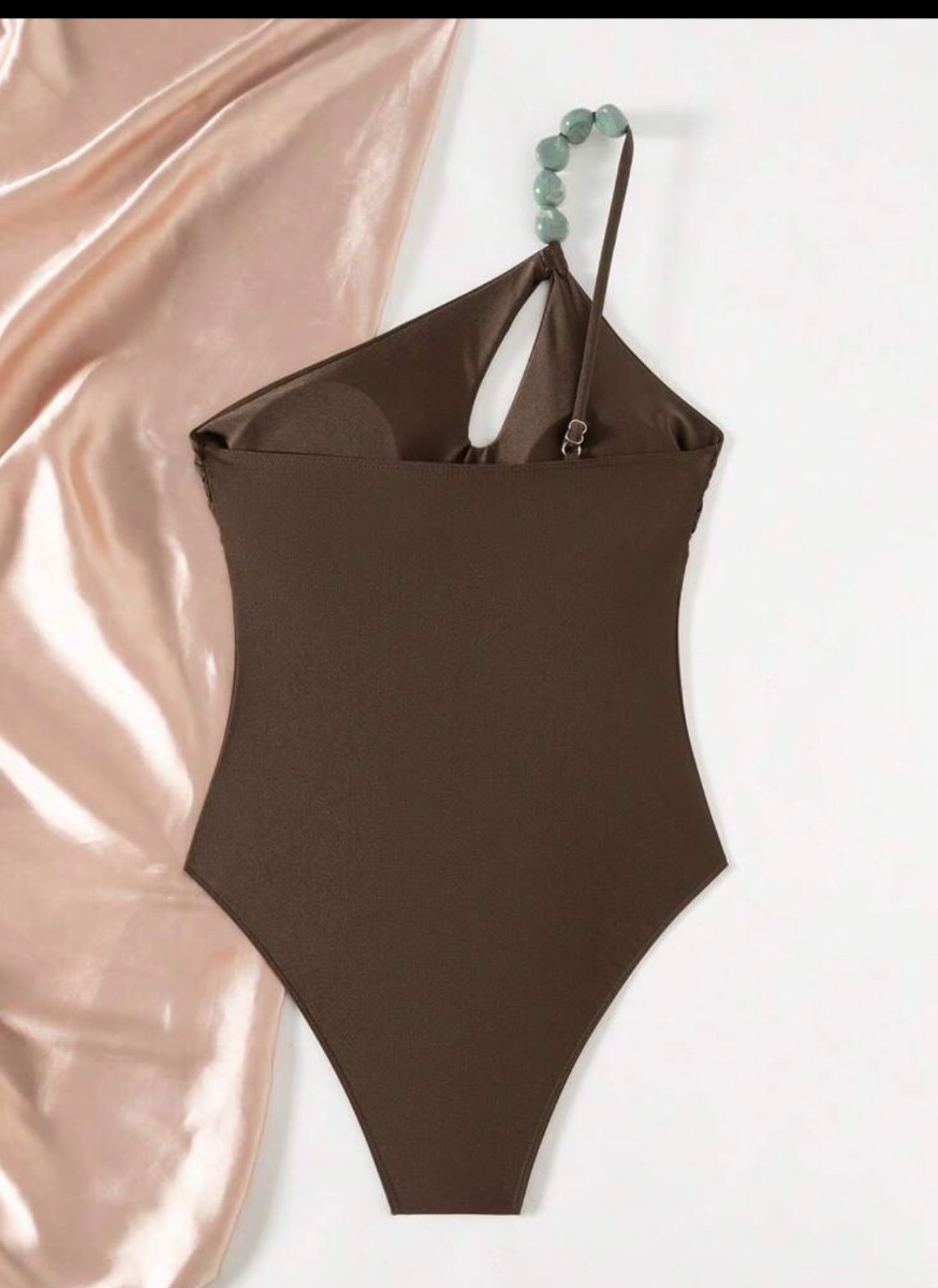 Online 1 piece brown swimsuit with blue stones