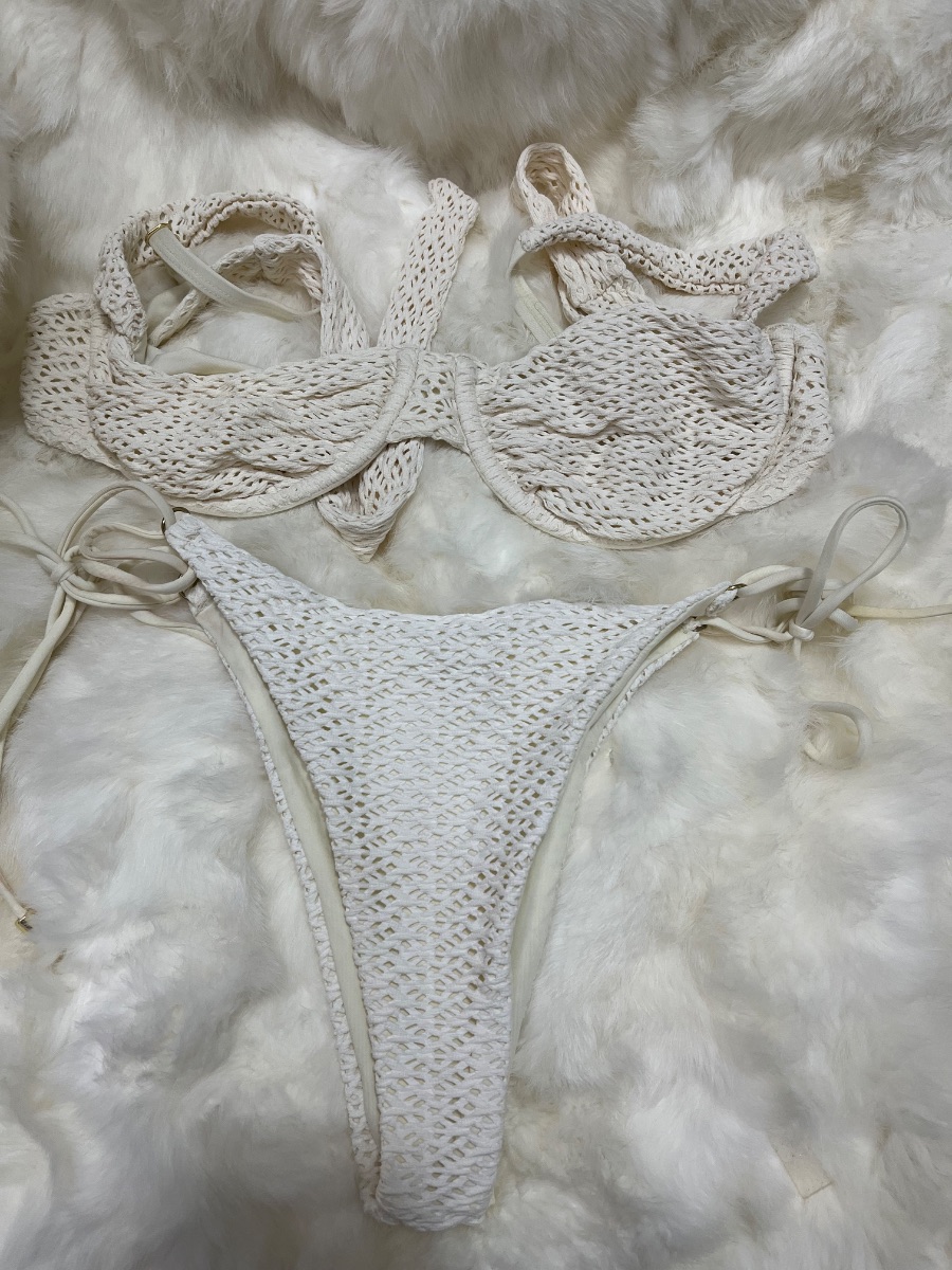MONDAY SWIMWEAR Cream Crochet Bikini Set