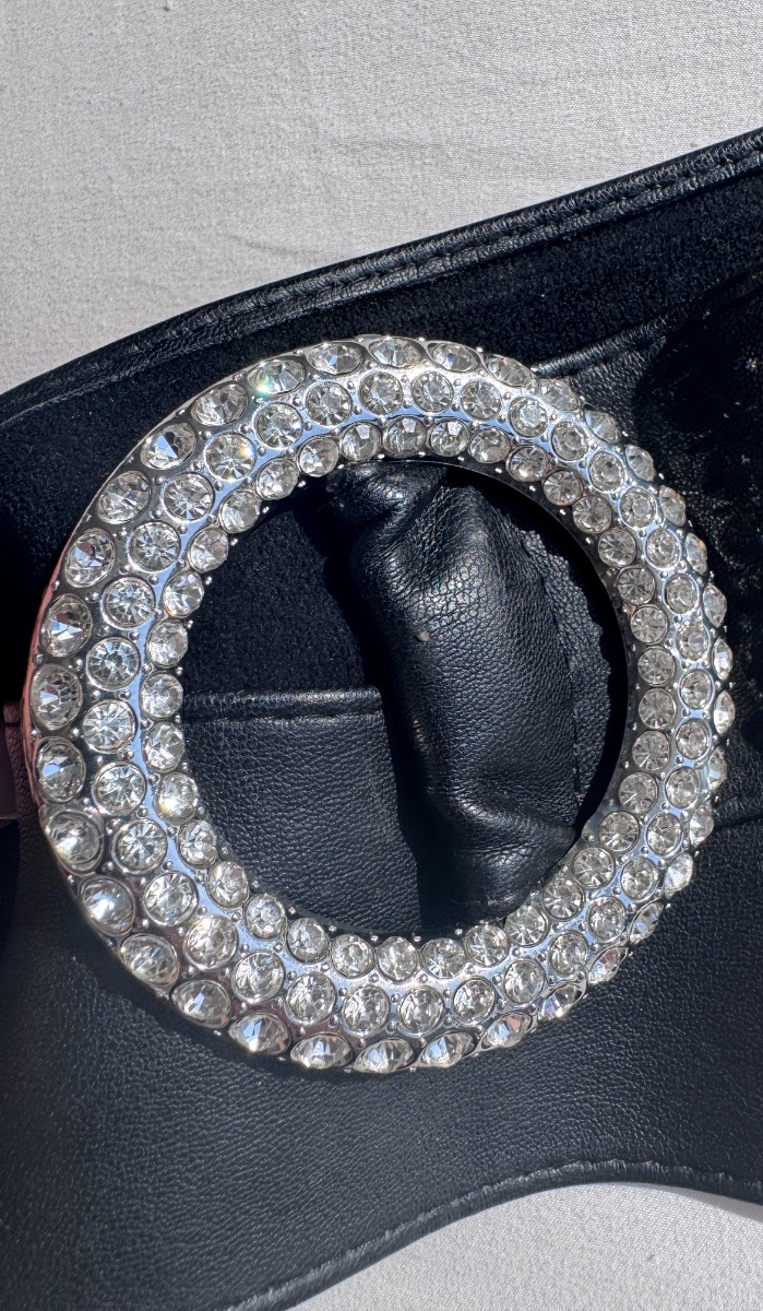Zara black sash belt with crystal center piece photo 2