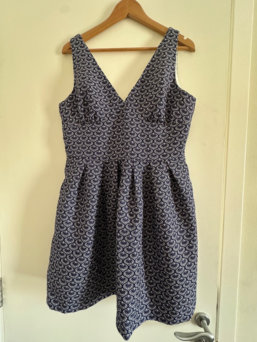 Whistle & Wolf Blue and white V neck dress