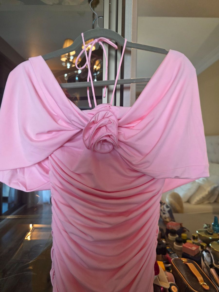 Mini draped pink dress