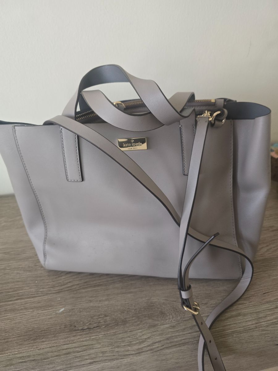 Kate Spade Grey Leather Tote Bag – Large Shoulder Bag photo 2