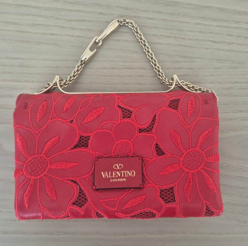 Valentino Glam Lock Cut-Out Chain Shoulder Bag Red photo 3