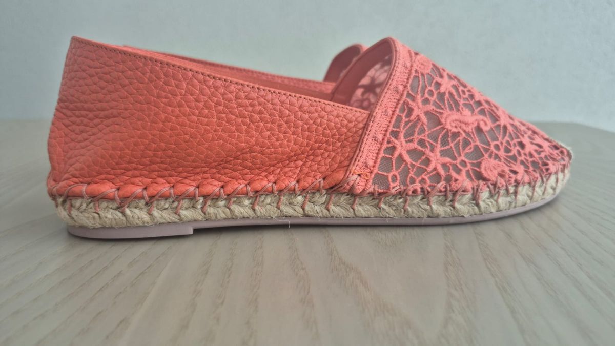 Valentino Floral Lace and Leather Espadrilles Dusty Pink