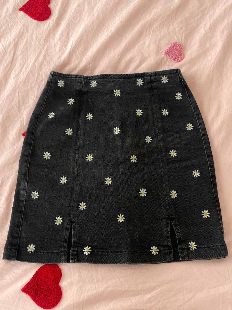 Stradivarius black denim mini skirt