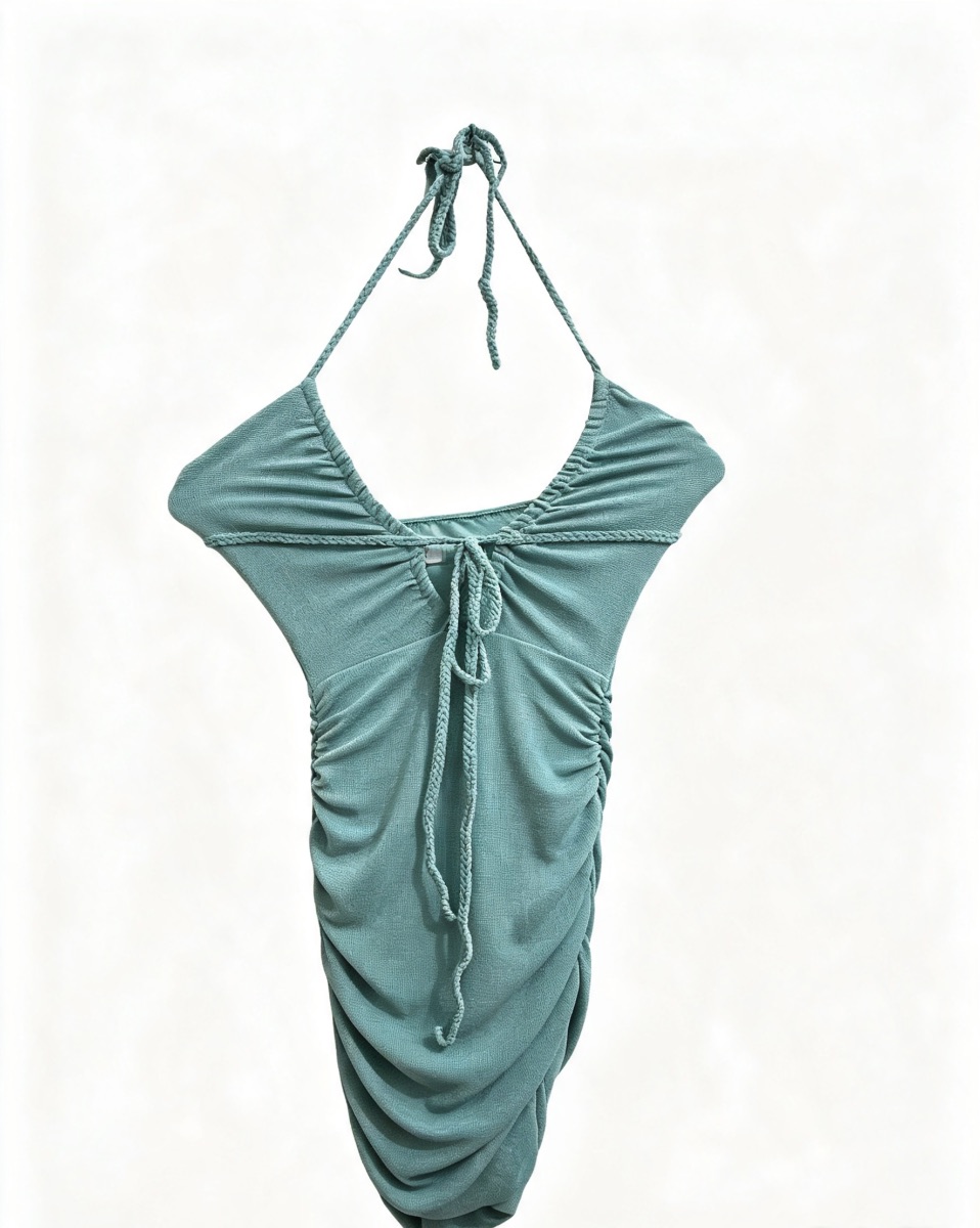 Oh Polly Teal Ruched Mini Dress