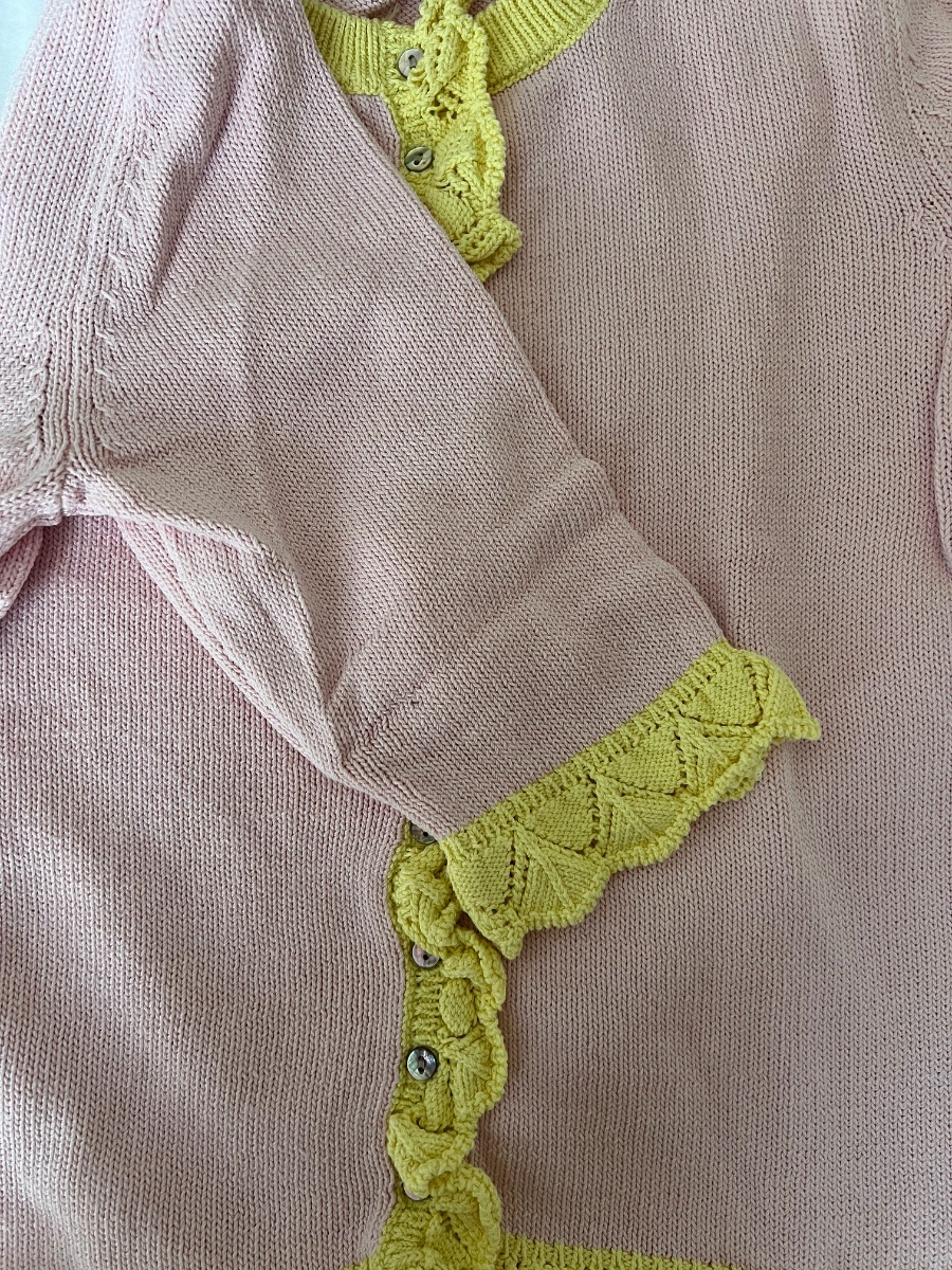 Zara Pink Knit Cardigan with Yellow Ruffle Details photo 2