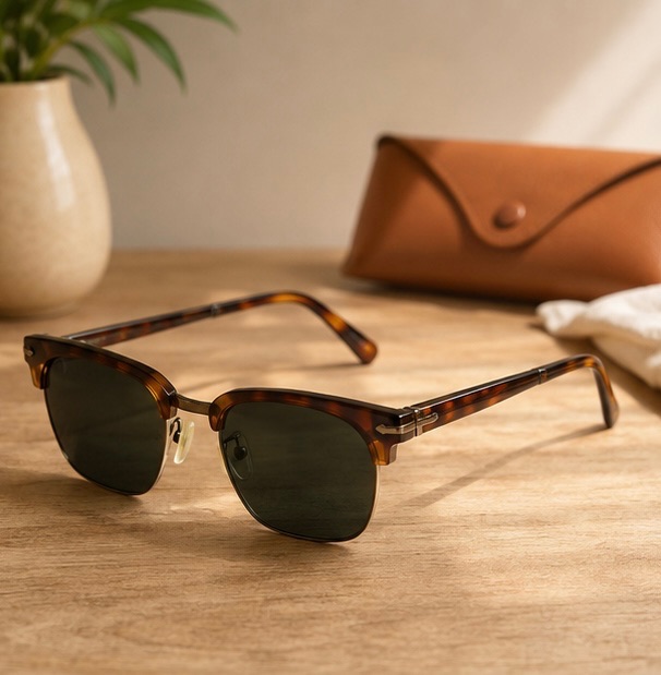 Classic Persol tortoiseshell clubmaster sunglasses
