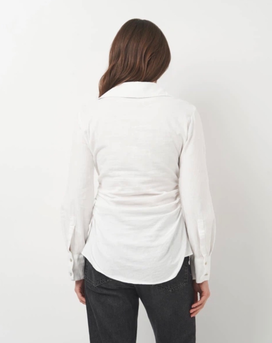 Zara linen blend button down shirt with sinched waist photo 3