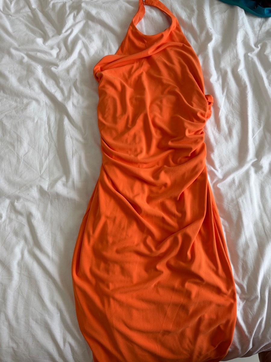 Zara Orange halter neck midi dress photo 2