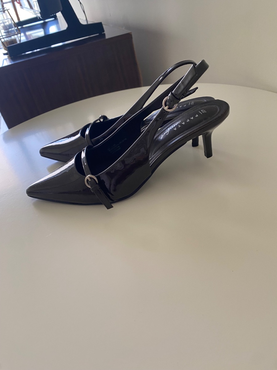 Papaya Brown Patent Slingback Kitten Heels