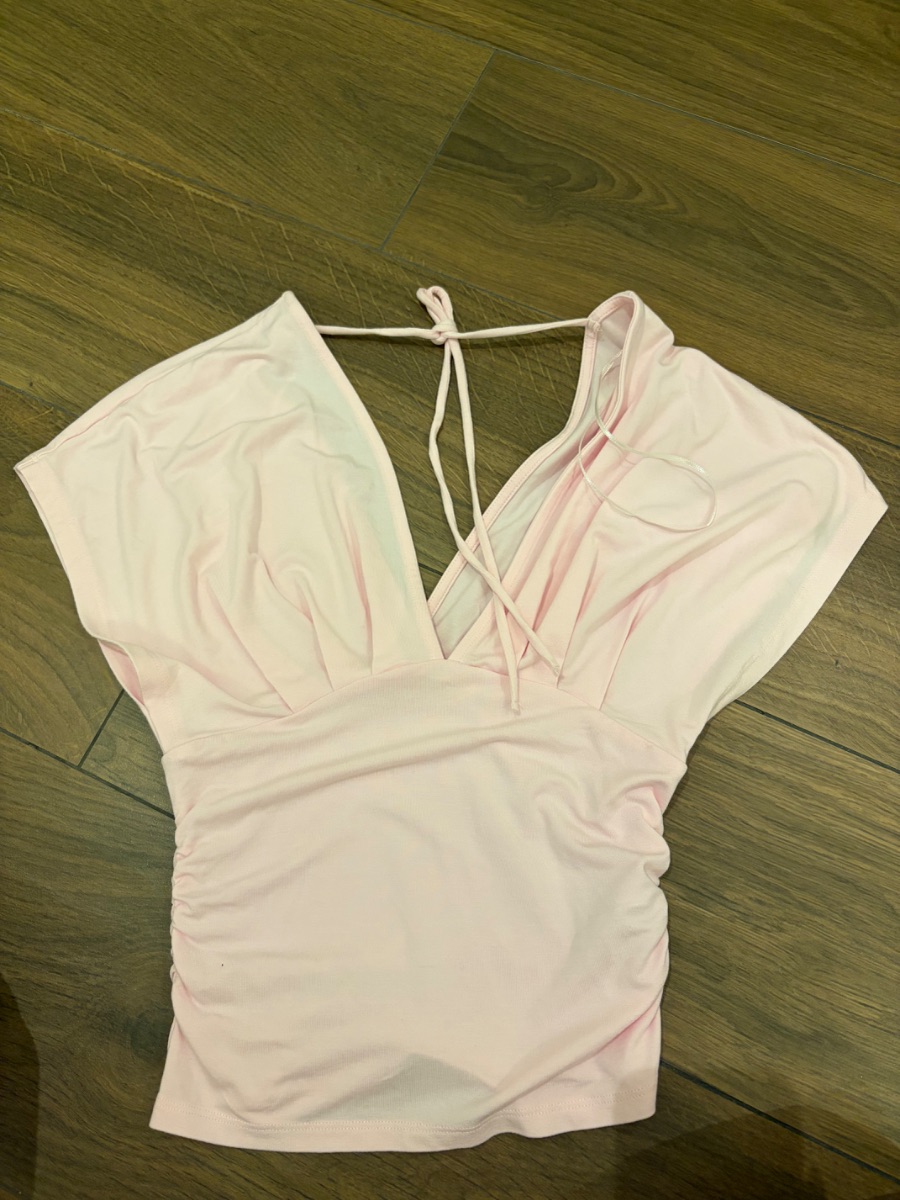 Stradivarius Pink Low Cut Backless Shirt