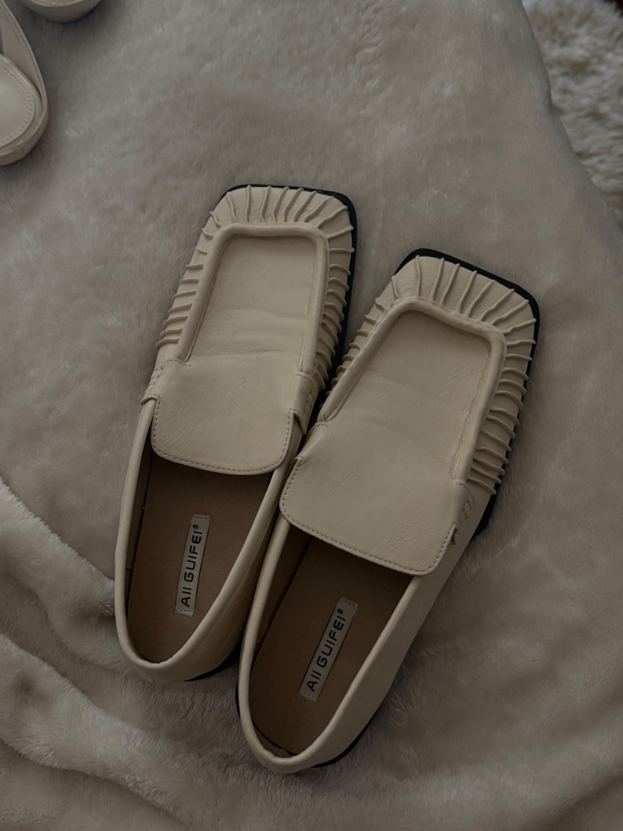 Cream Square Toe Loafers