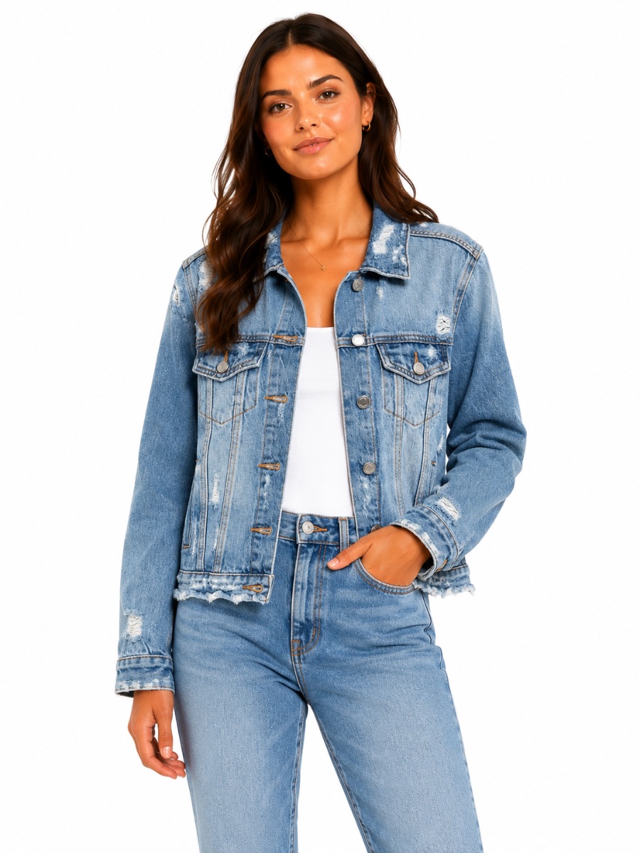 Zara Trafaluc Distressed Denim Jacket – Light Wash Blue Size 10/12